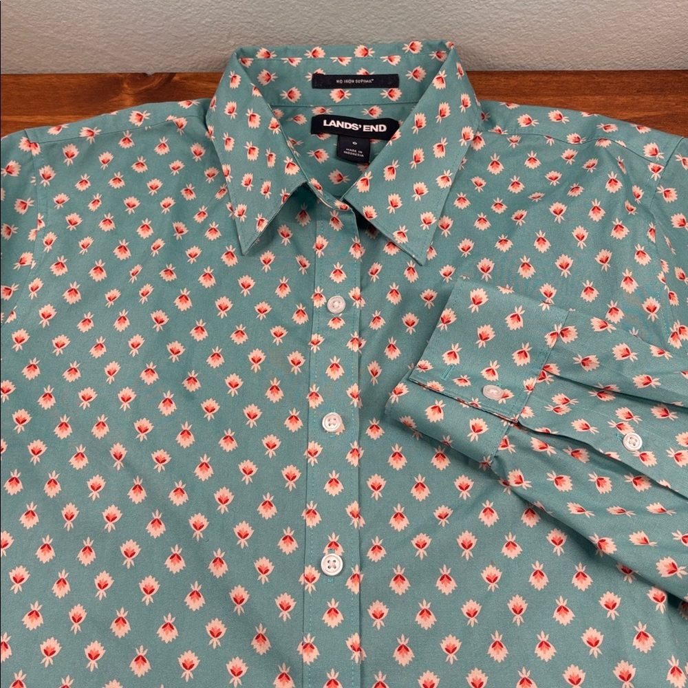 Lands End Womens Button Up Shirt Size 6 Non Iron Supima Cotton Long Sleeve